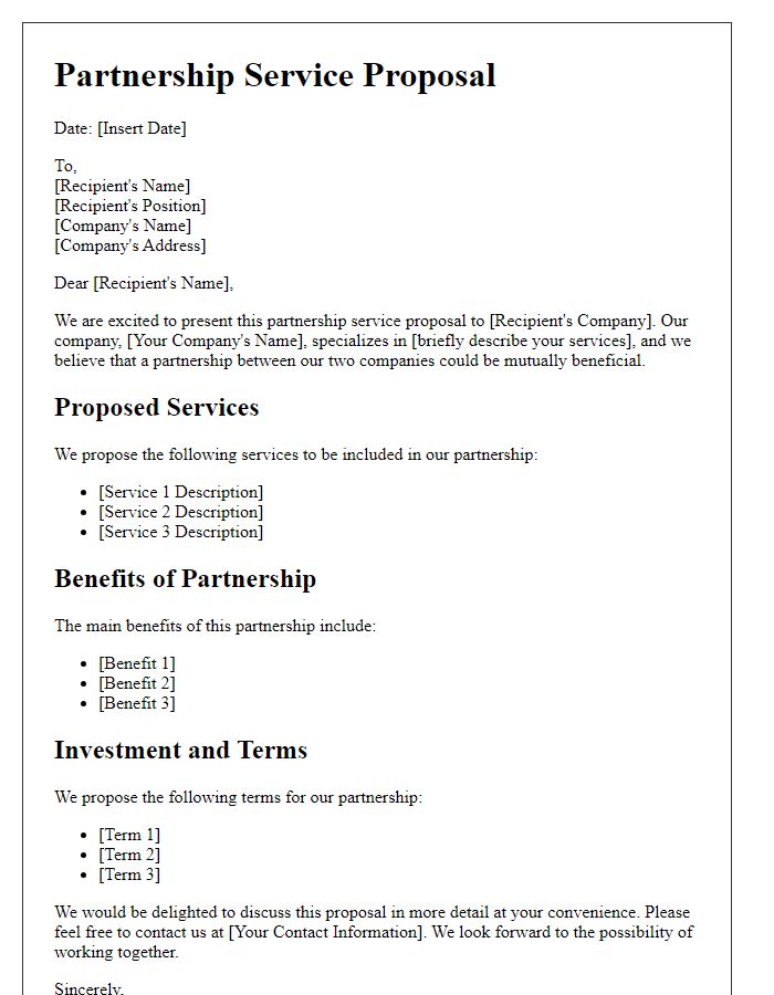 Letter template of partnership service proposal.