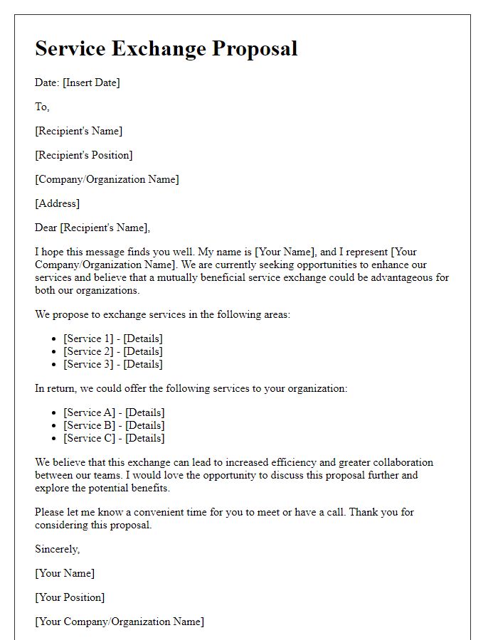 Letter template of service exchange proposal.