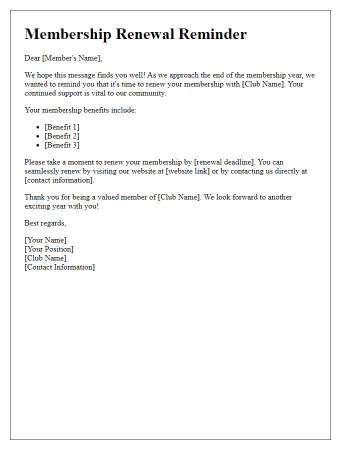 Letter template of club membership renewal follow-up