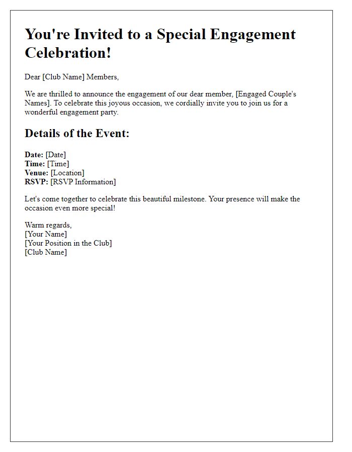 Letter template of engagement invitation for club members