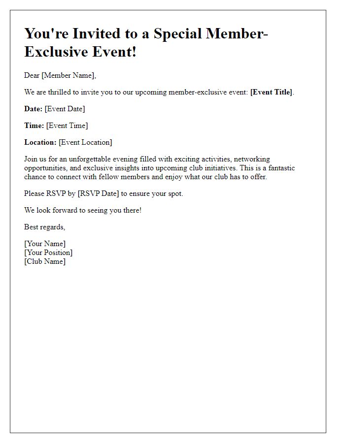 Letter template of member-exclusive event invitation for club activities