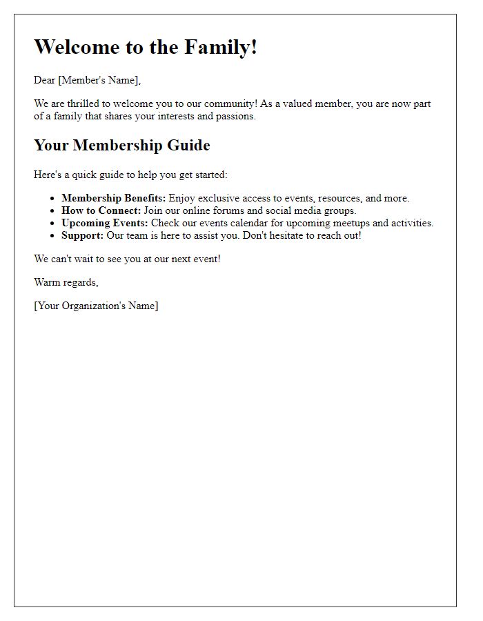 Letter template of Welcome to the Family: Your Membership Guide