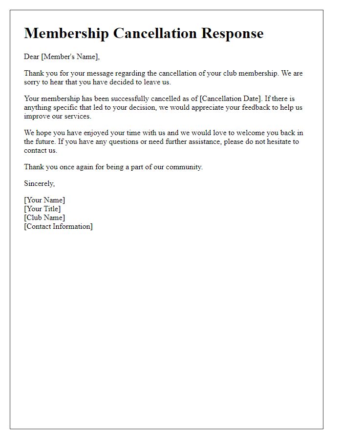 Letter template of club membership cancellation response