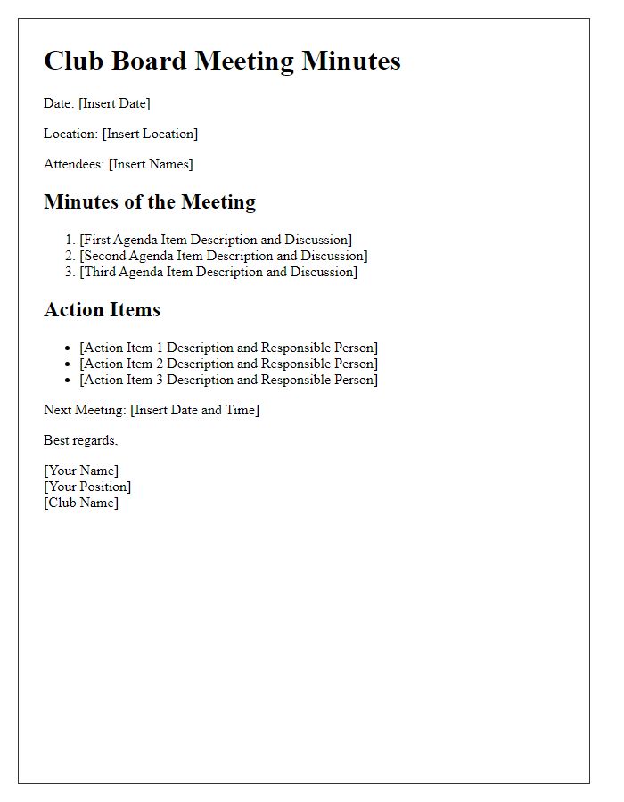 Letter template of club board meeting minutes distribution