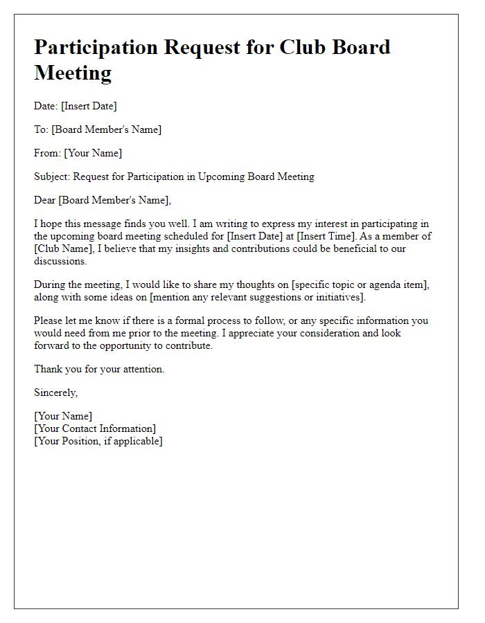 Letter template of club board meeting participation request