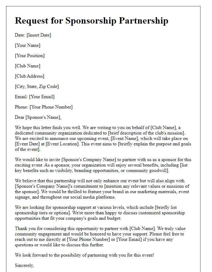 Letter template of request for club event sponsorship partnership