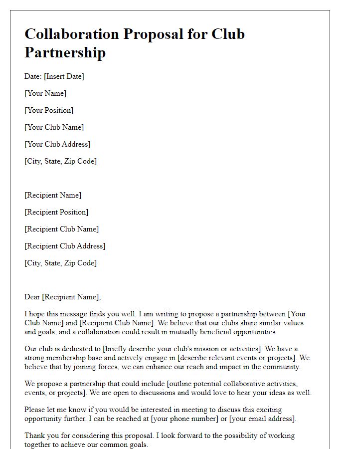 Letter template of collaboration proposal for club partnership