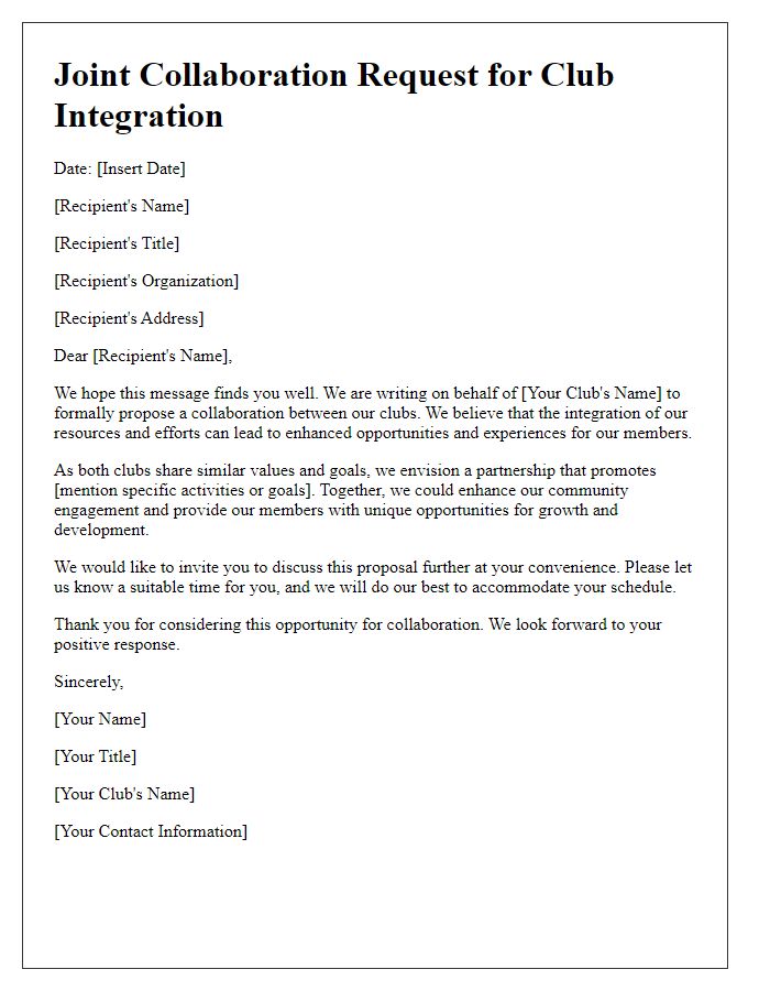 Letter template of joint collaboration request for club integration