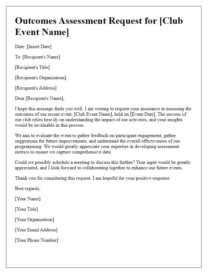 Letter template of outcomes assessment request for club event