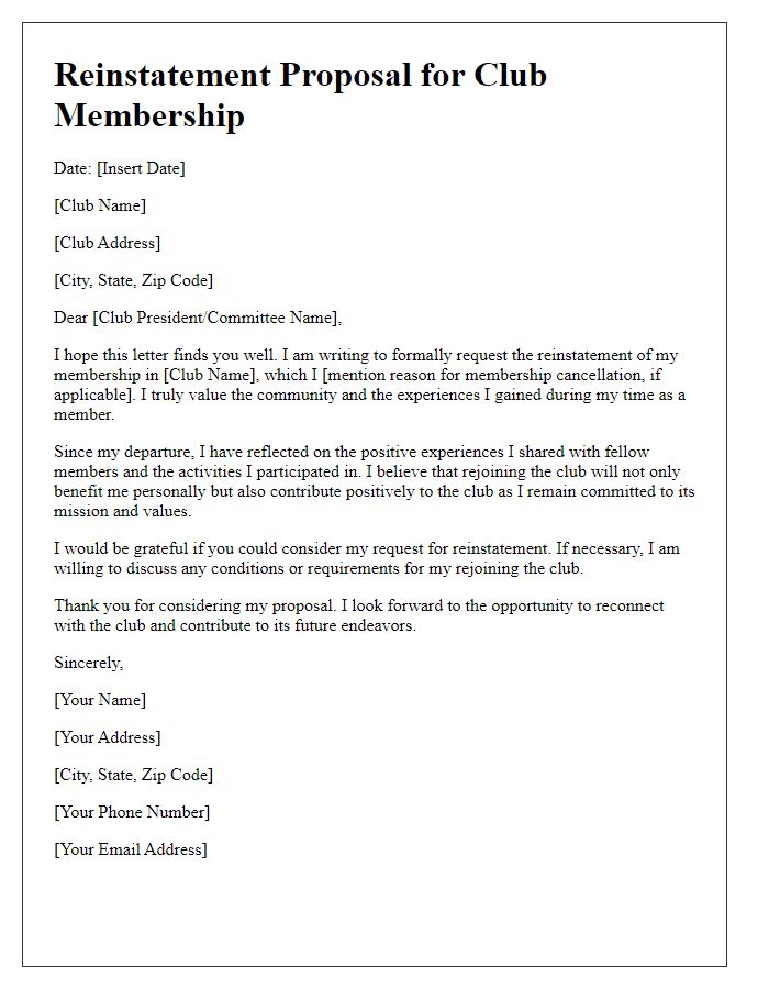 Letter template of reinstatement proposal for club membership