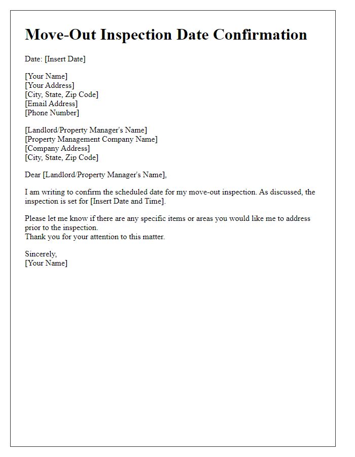 Letter template of move-out inspection date confirmation
