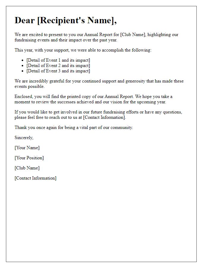 Letter template of club annual report distribution for fundraising events