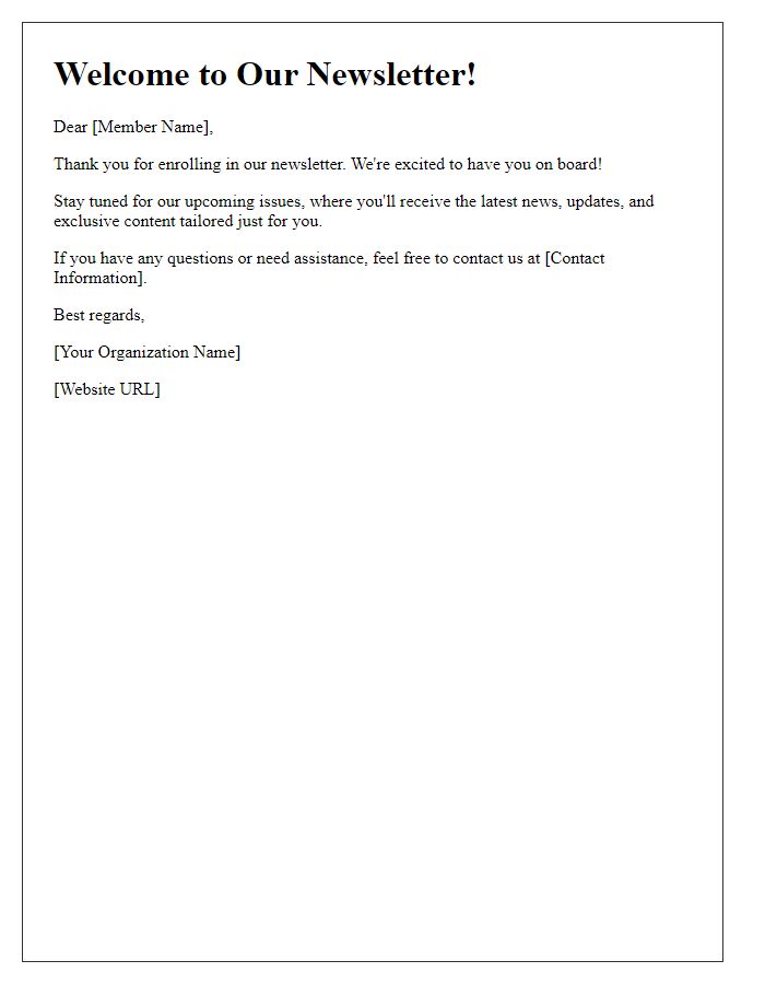 Letter template of Newsletter Enrollment Confirmation for Members