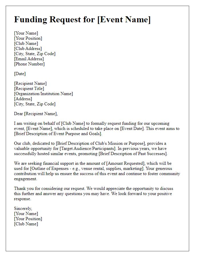 Letter template of club funding request for events