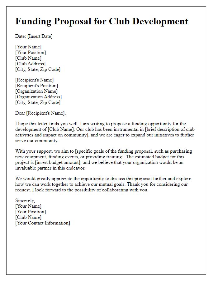 Letter template of funding proposal for club development