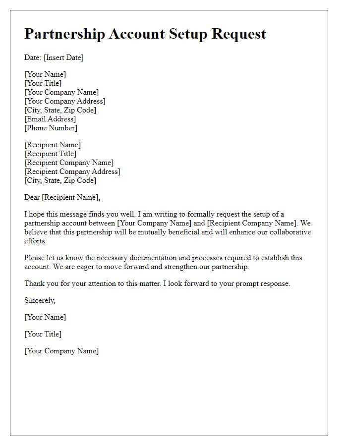 Letter template of partnership account setup request.