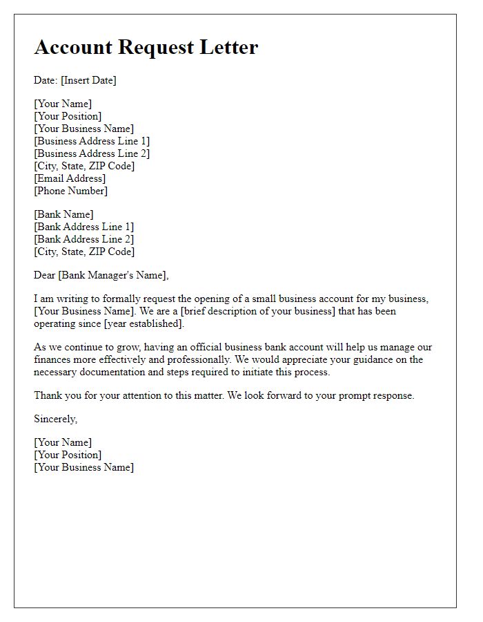 Letter template of small business account request.