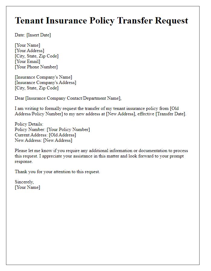 Letter template of tenant insurance policy transfer request