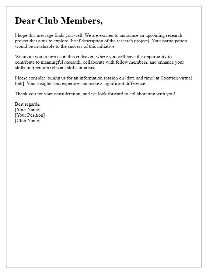 Letter template of appeal for club members to join research project