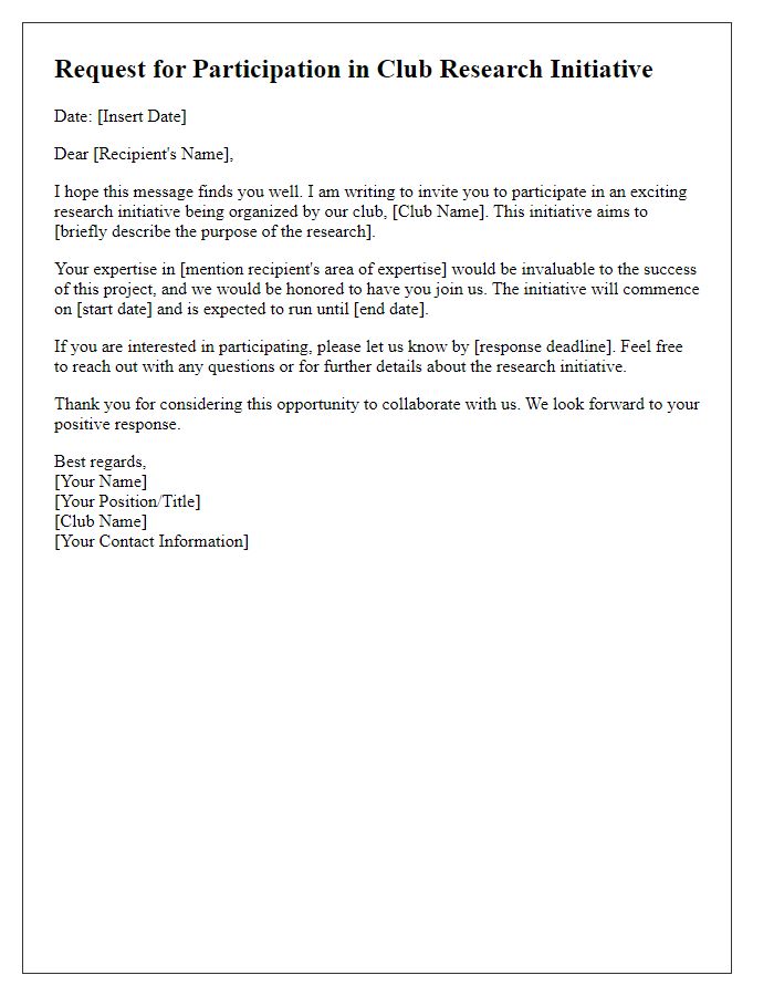 Letter template of request for participation in club research initiative