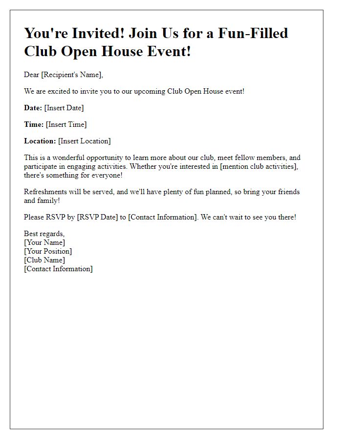 Letter template of Join Us for a Fun-Filled Club Open House Event