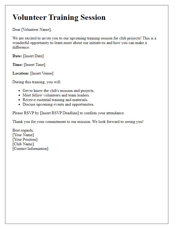 Letter template of volunteer training for club projects