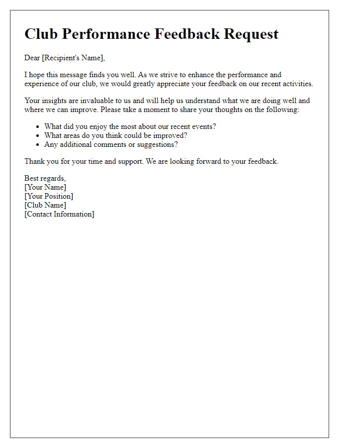 Letter template of club performance feedback request