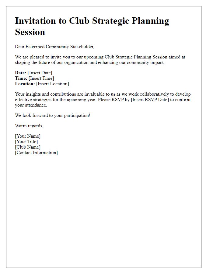 Letter template of Club Strategic Planning Session Invitation - Community Stakeholders