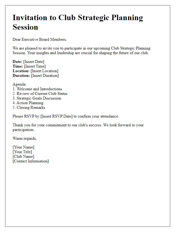 Letter template of Club Strategic Planning Session Invitation - Executive Board