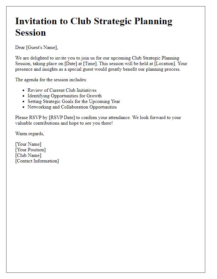 Letter template of Club Strategic Planning Session Invitation - Special Guests