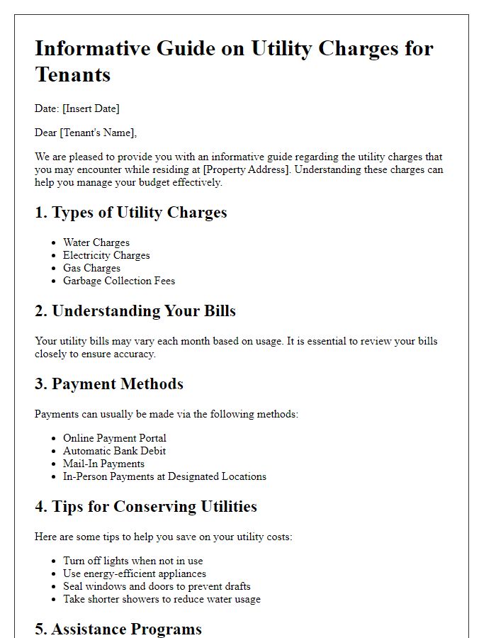 Letter template of informative guide on utility charges for tenants