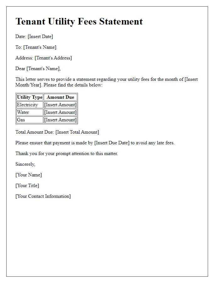 Letter template of statement on tenant utility fees