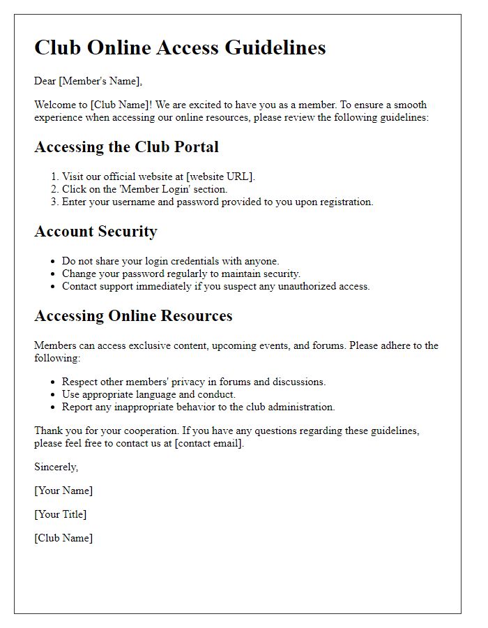 Letter template of club online access guidelines