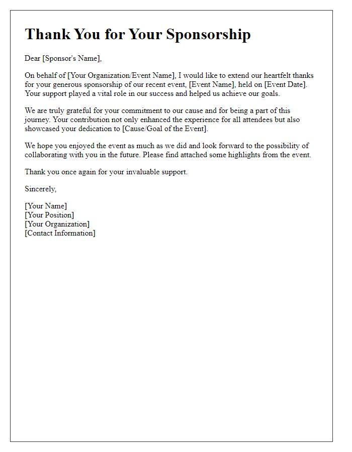 Letter template of Formal Thanks for Event Sponsorship