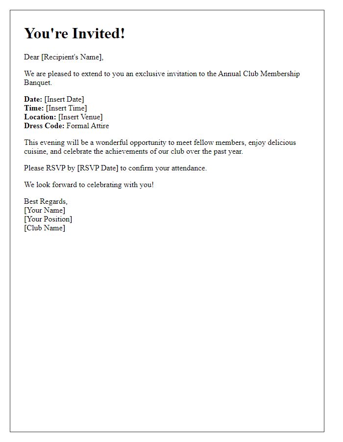 Letter template of Exclusive Invitation to Club Membership Banquet