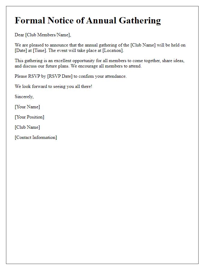 Letter template of Formal Notice for Club Annual Gathering