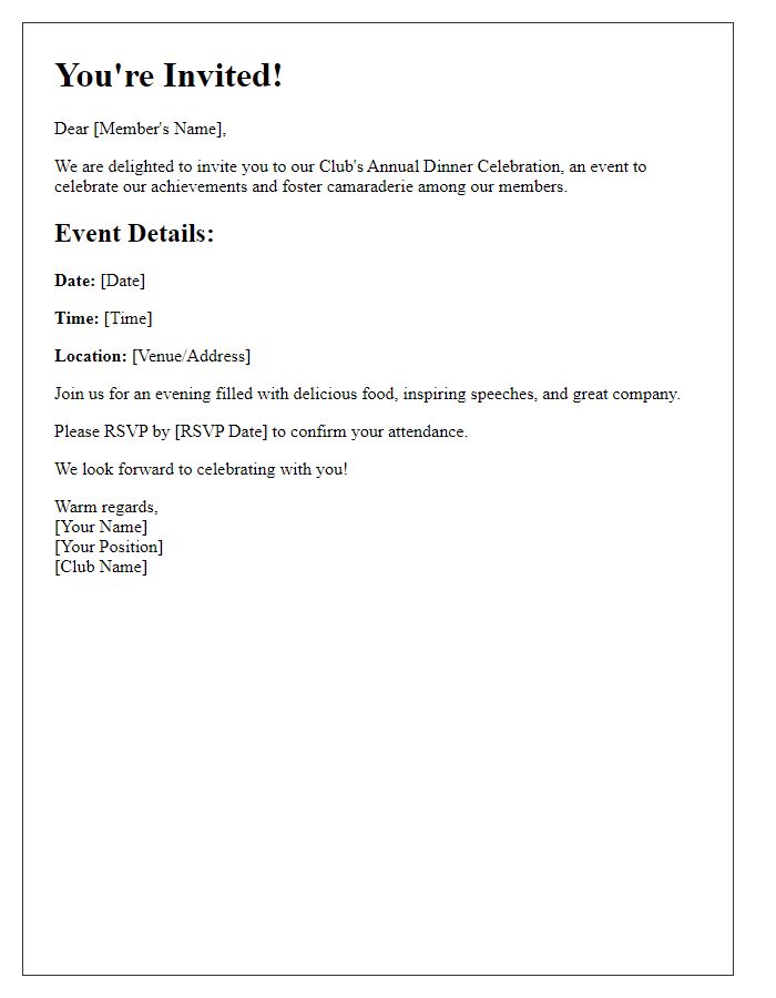 Letter template of Invitation to Club's Annual Dinner Celebration