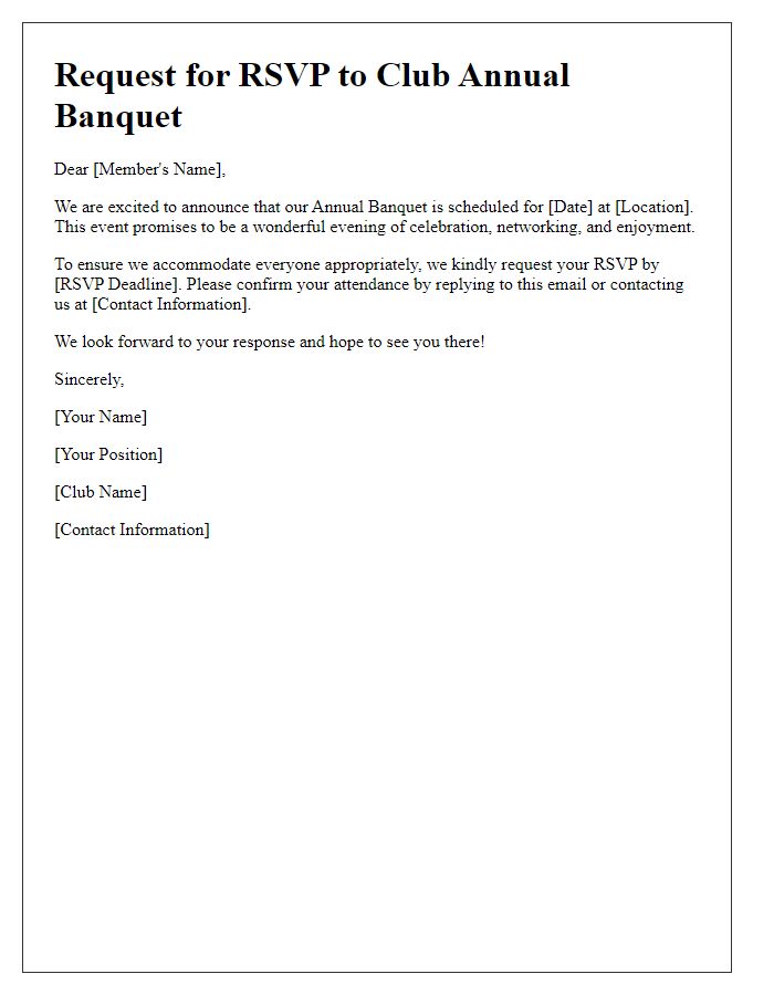 Letter template of Request for RSVP to Club Annual Banquet