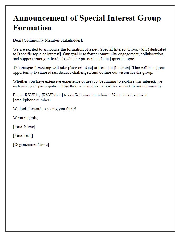 Letter template of Special Interest Group Formation Announcement for Community Outreach