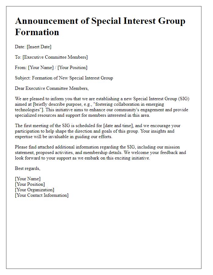 Letter template of Special Interest Group Formation Announcement for Executive Committee Members