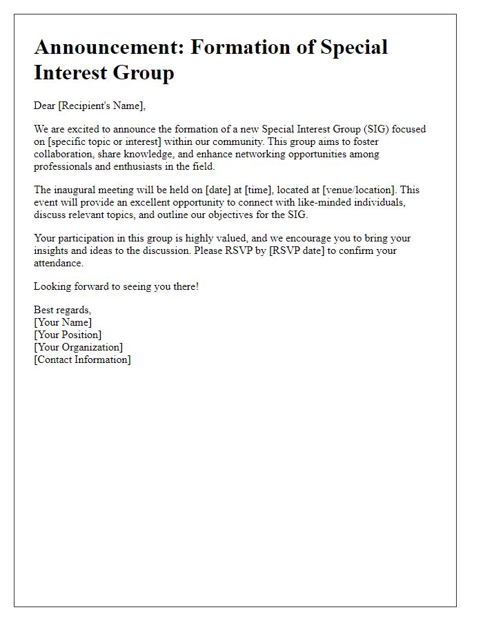 Letter template of Special Interest Group Formation Announcement for Networking Events