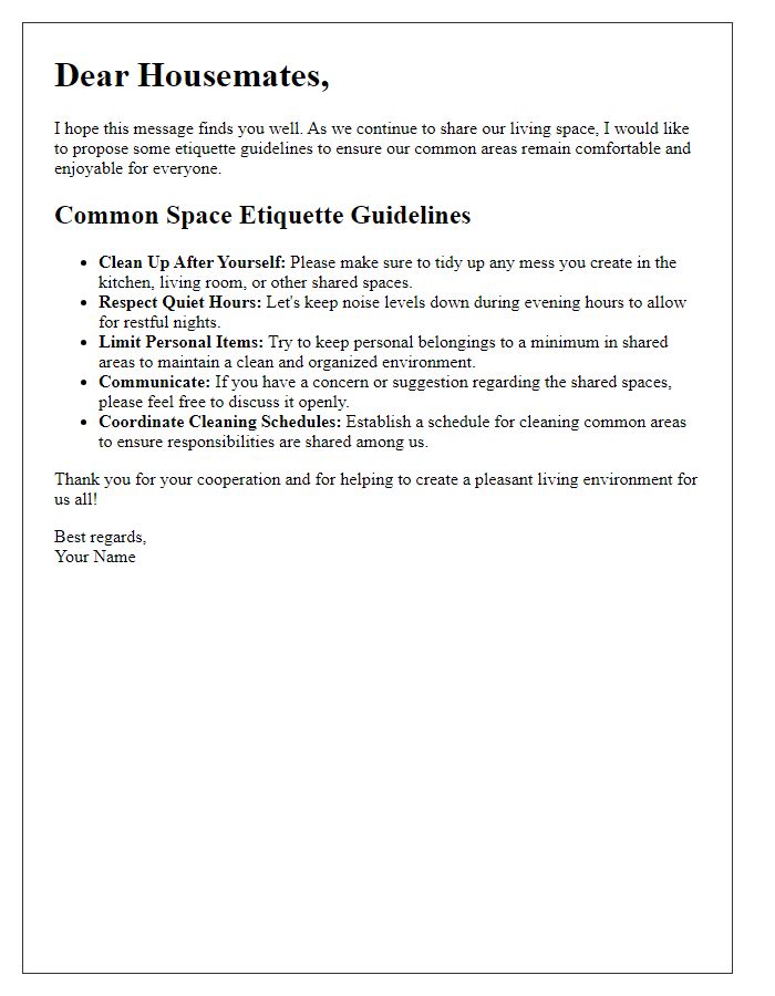 Letter template of etiquette for shared tenant common spaces