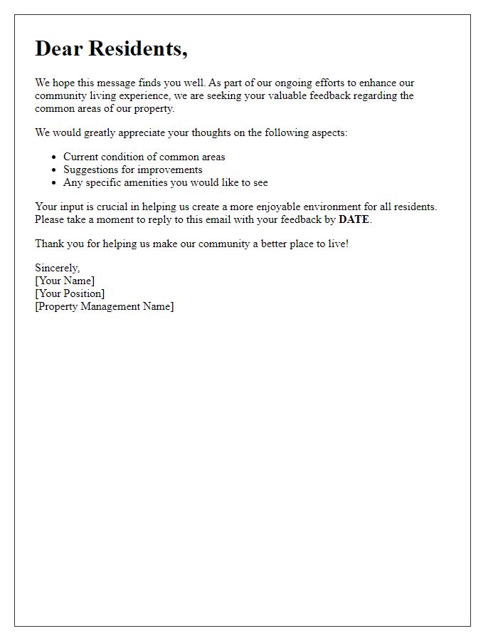 Letter template of feedback request for tenant common area improvements