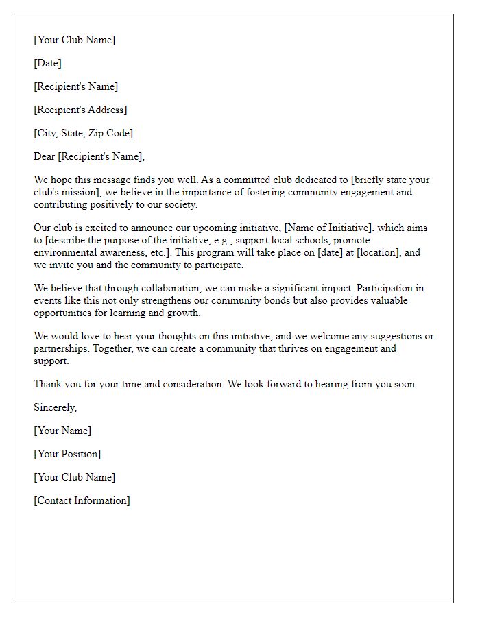 Letter template of club statement for community engagement