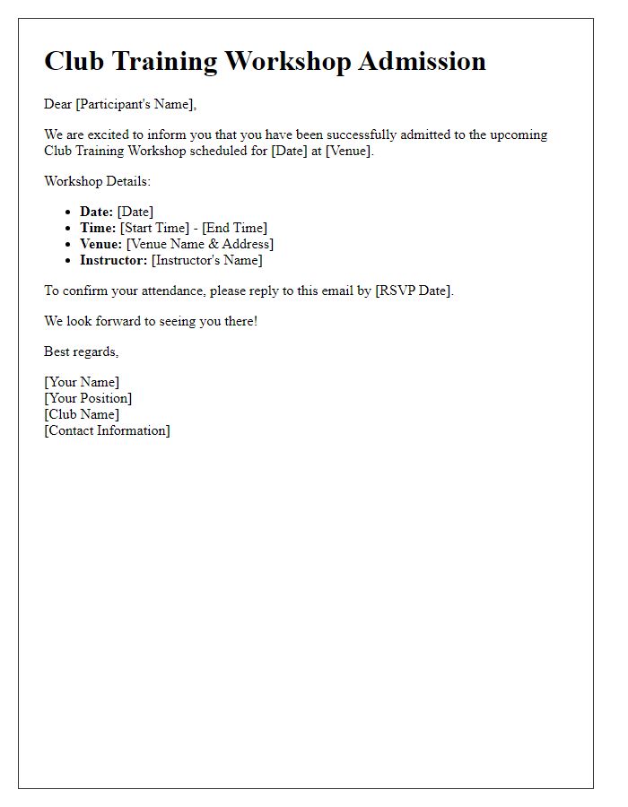 Letter template of club training workshop admission