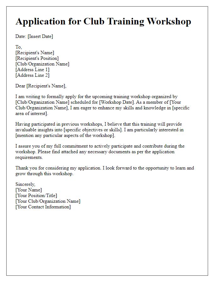 Letter template of club training workshop application