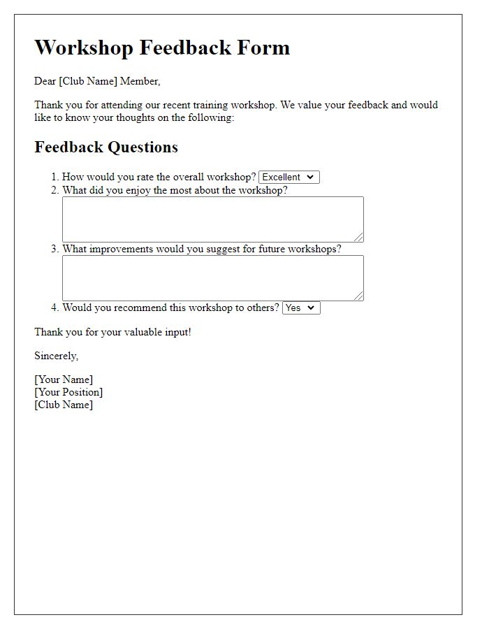 Letter template of club training workshop feedback