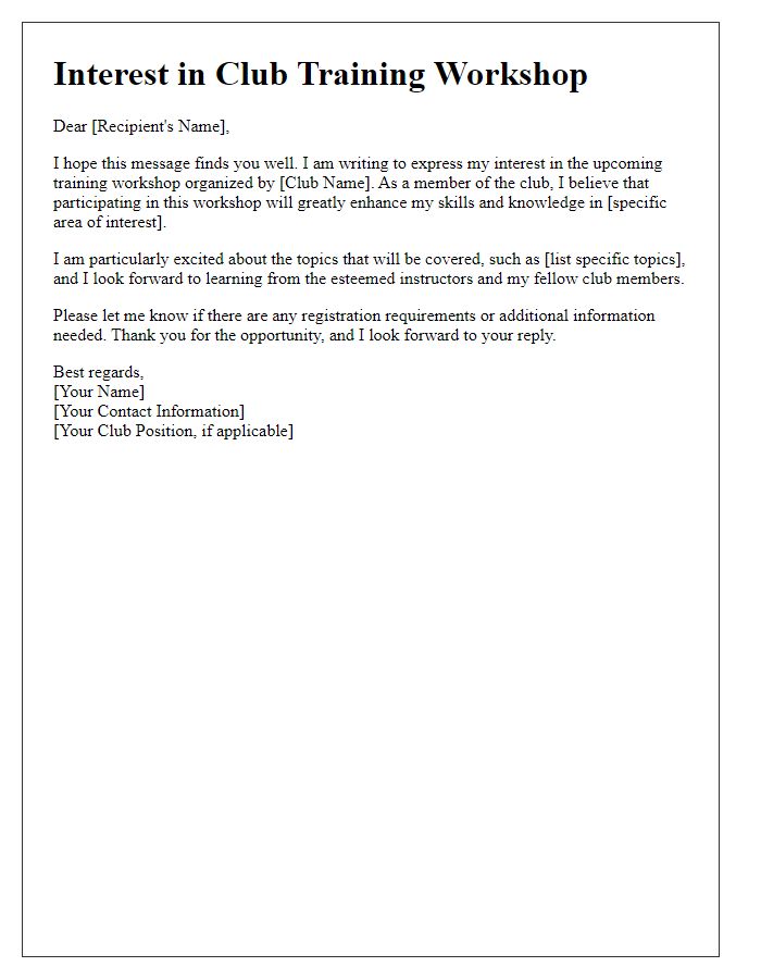 Letter template of club training workshop interest