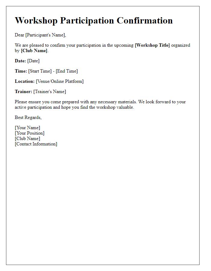 Letter template of club training workshop participation