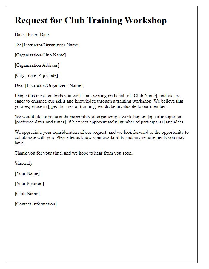 Letter template of club training workshop request